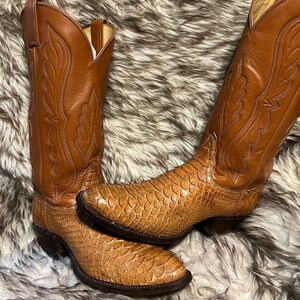 Tony Lama BLK Label men Tan Western PYTHON & Leather Boots-Sz 8.5 B